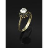 14 kt Gold Ring mit Altschliff-Diamant, GG/WG 585/000, 1