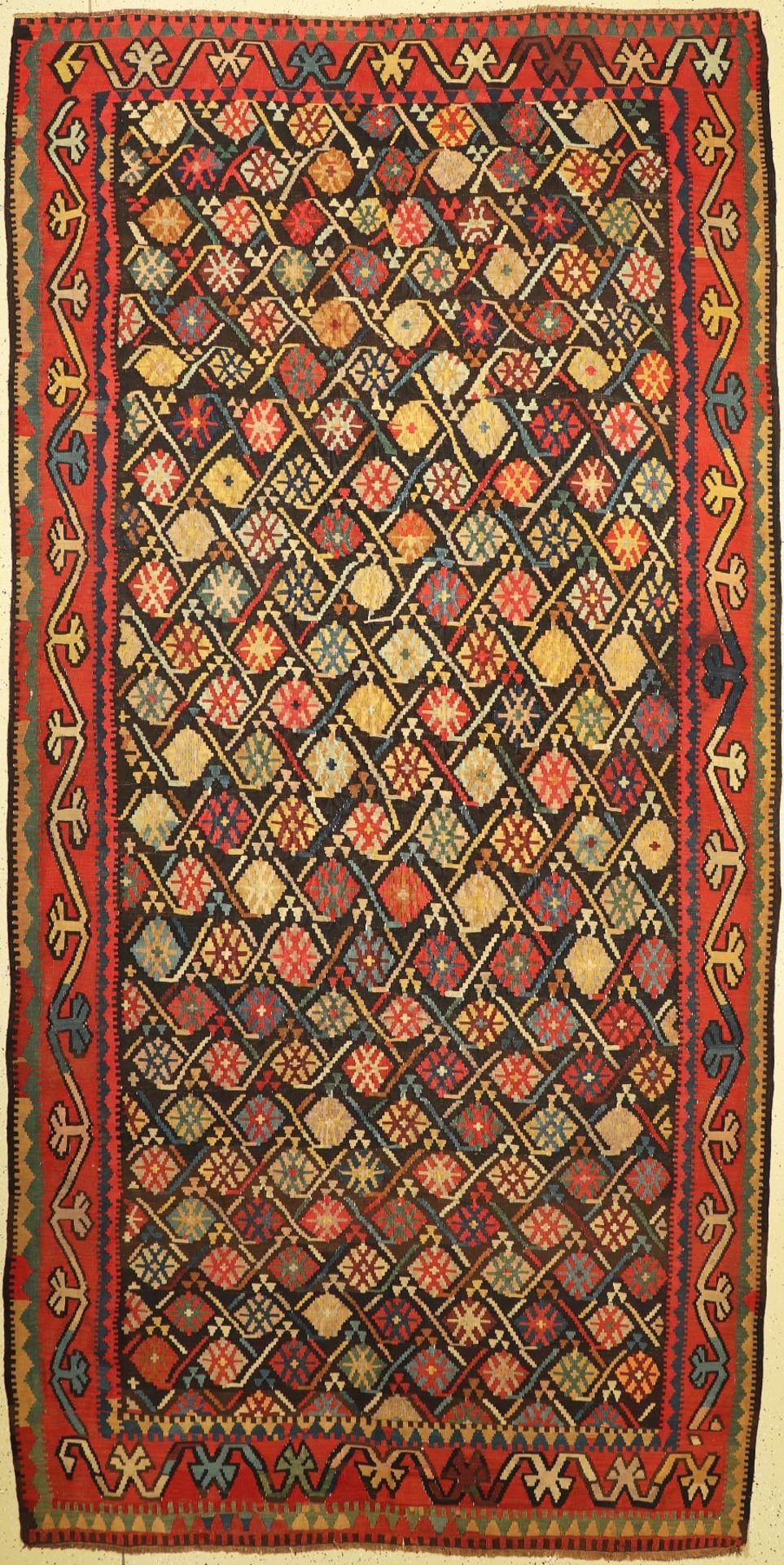 Antiker Karabagh Kelim,   Kaukasus, 19. Jhd, Wolle auf