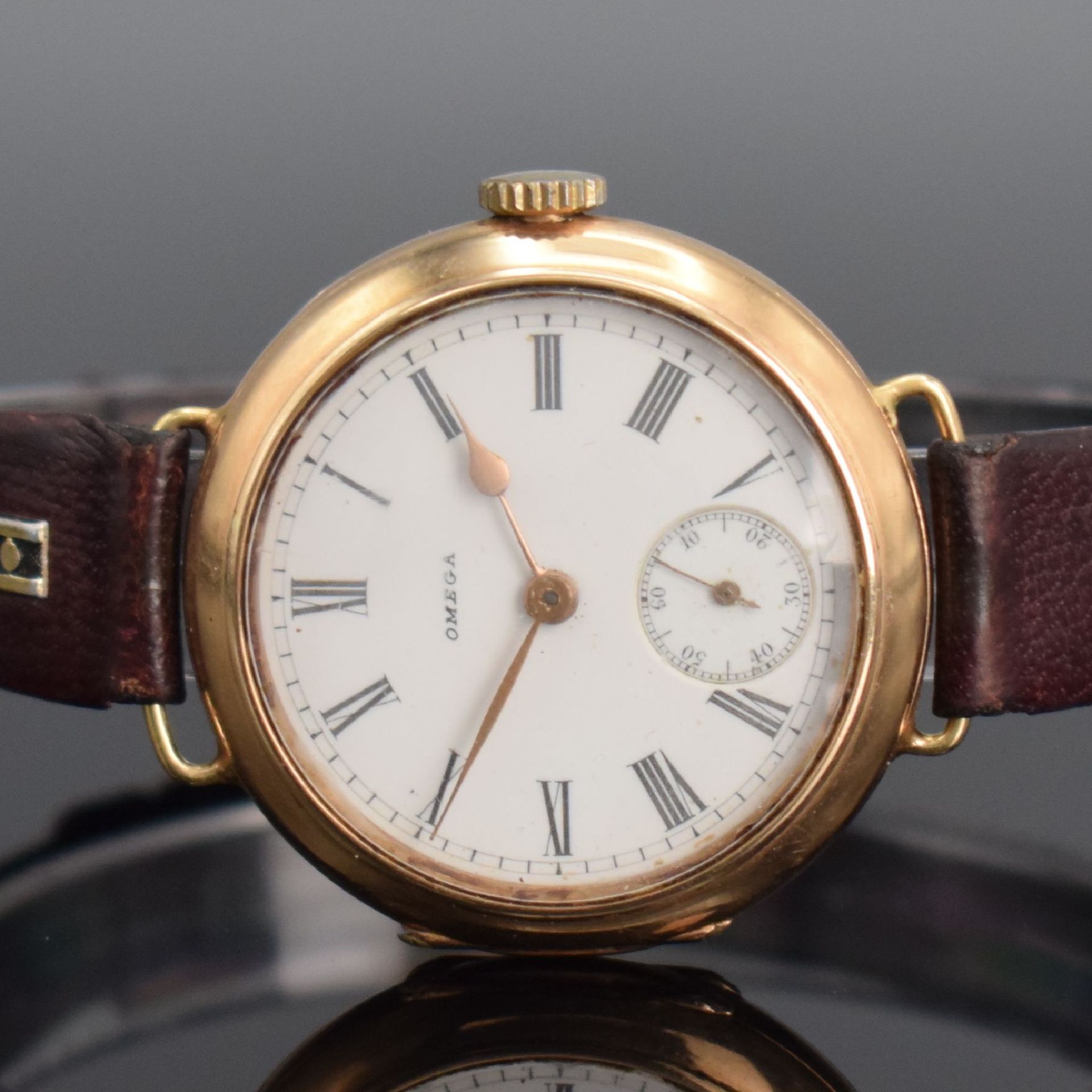OMEGA frühe Armbanduhr in GG 585/000,  Handaufzug, Schweiz - Bild 2 aus 7