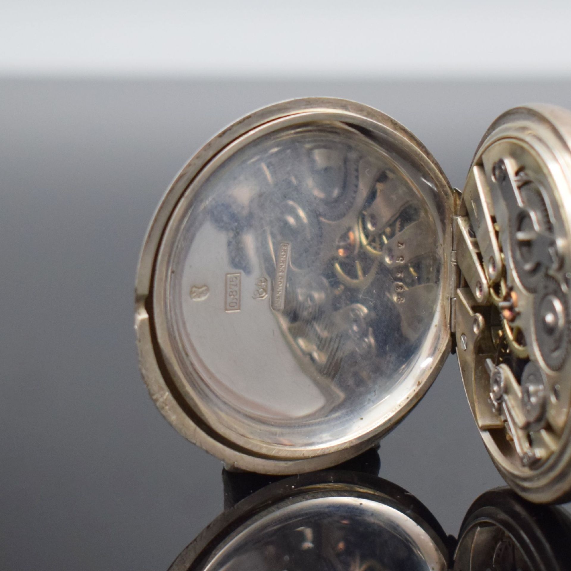 MERMOD FRERES offene Taschenuhr in 875er Silber,  Schweiz - Bild 5 aus 6