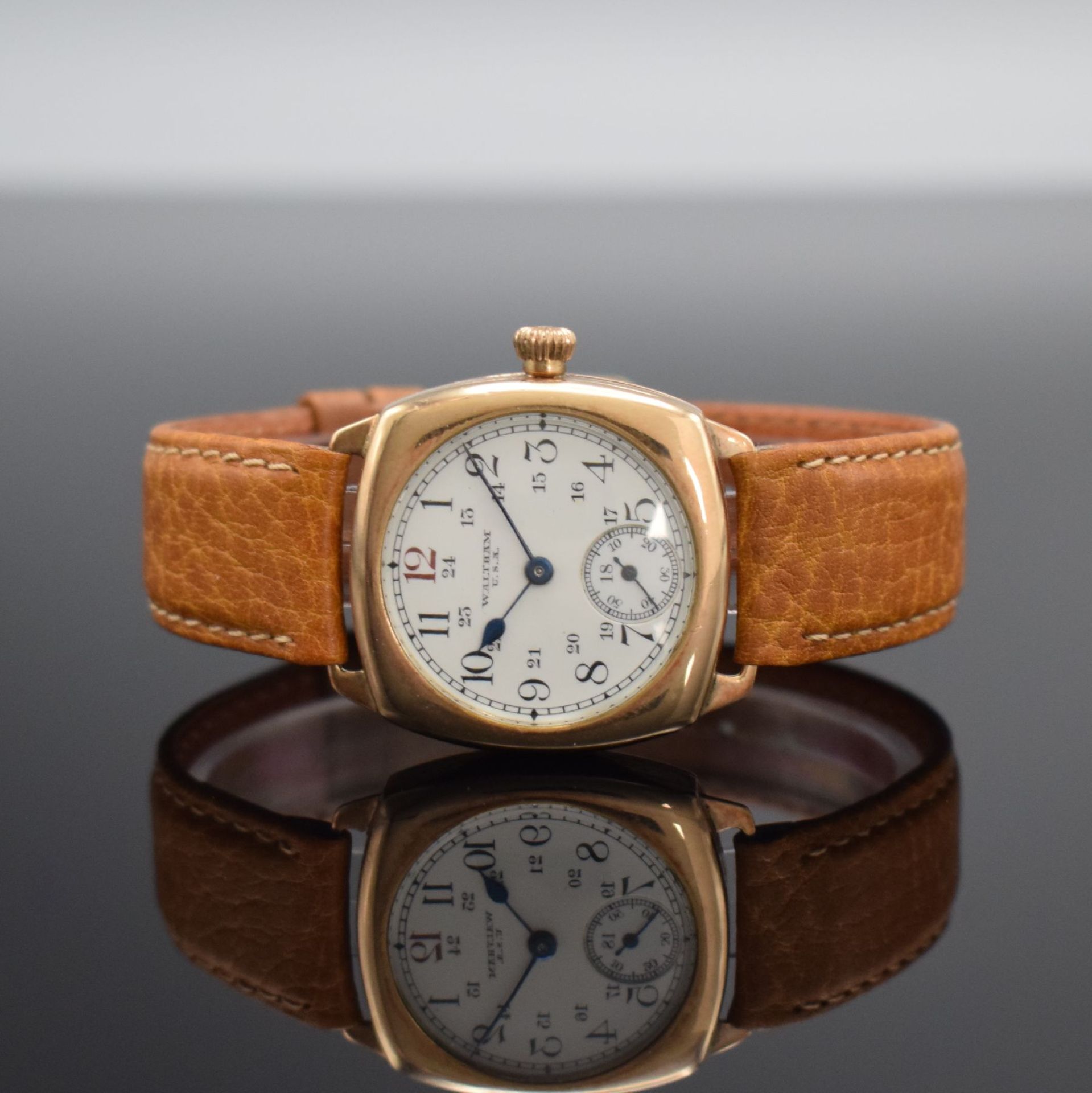 WALTHAM frühe Armbanduhr in RG 375/000,  USA um 1929,