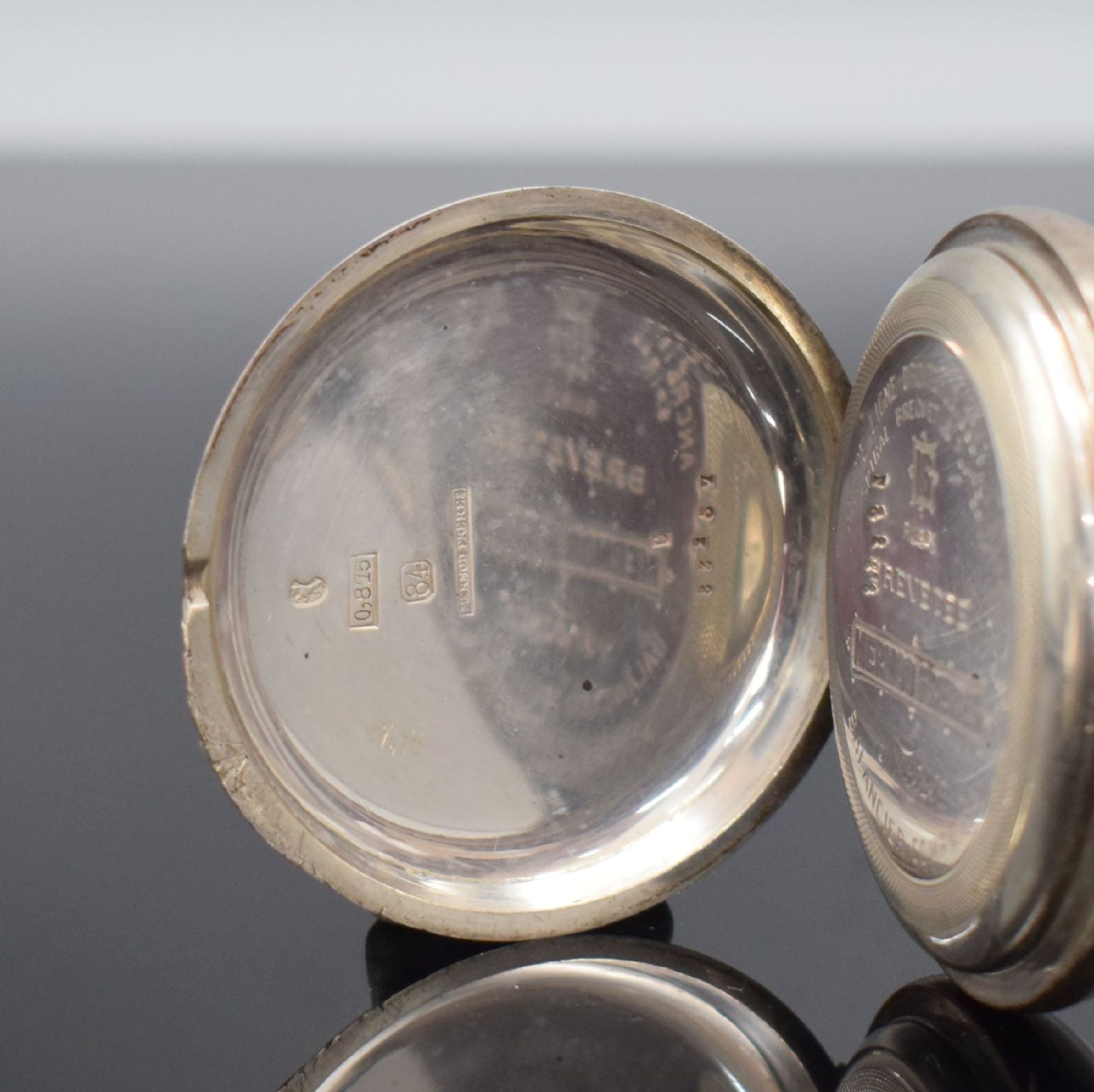 MERMOD FRERES offene Taschenuhr in 875er Silber,  Schweiz - Bild 3 aus 6