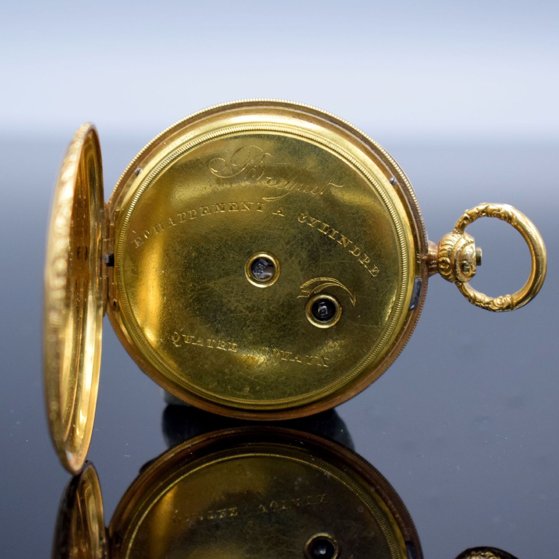 Offene Taschenuhr in GG 750/000,  Schweiz um 1850, - Bild 5 aus 7