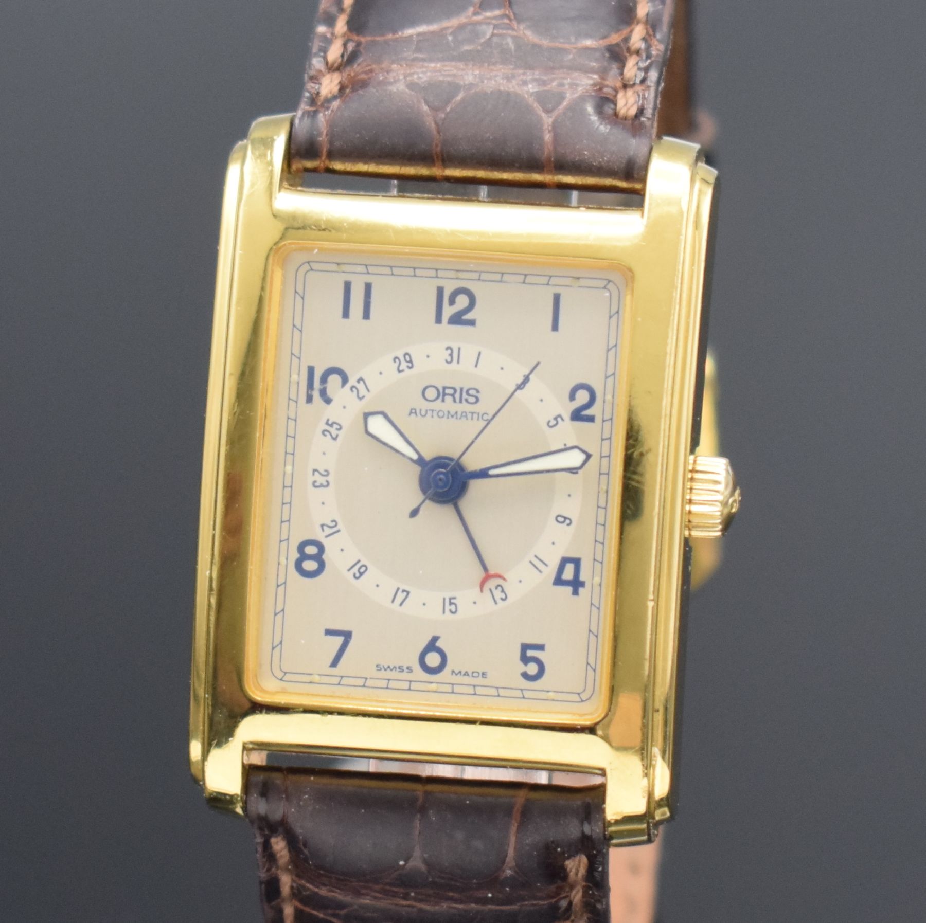 ORIS rechteckige vergoldete Armbanduhr mit Zeigerdatum in - Image 4 of 6
