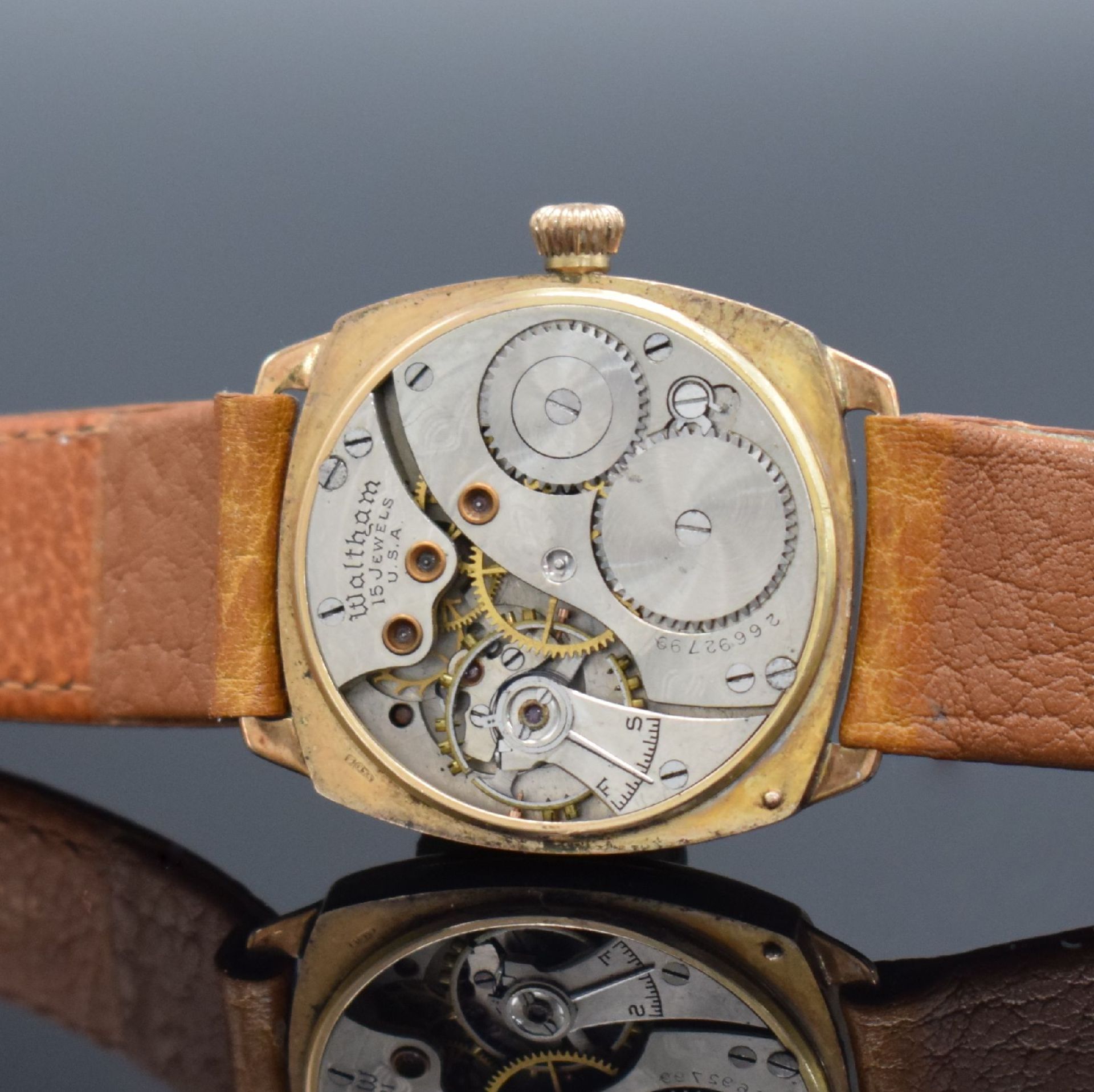 WALTHAM frühe Armbanduhr in RG 375/000,  USA um 1929, - Bild 6 aus 7