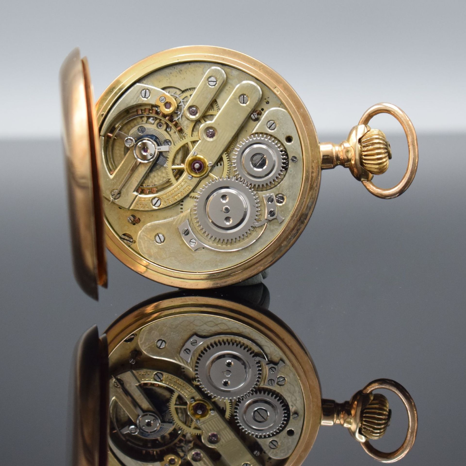 Savonette Herrentaschenuhr in RoseG 585/000,  Schweiz um - Bild 6 aus 10