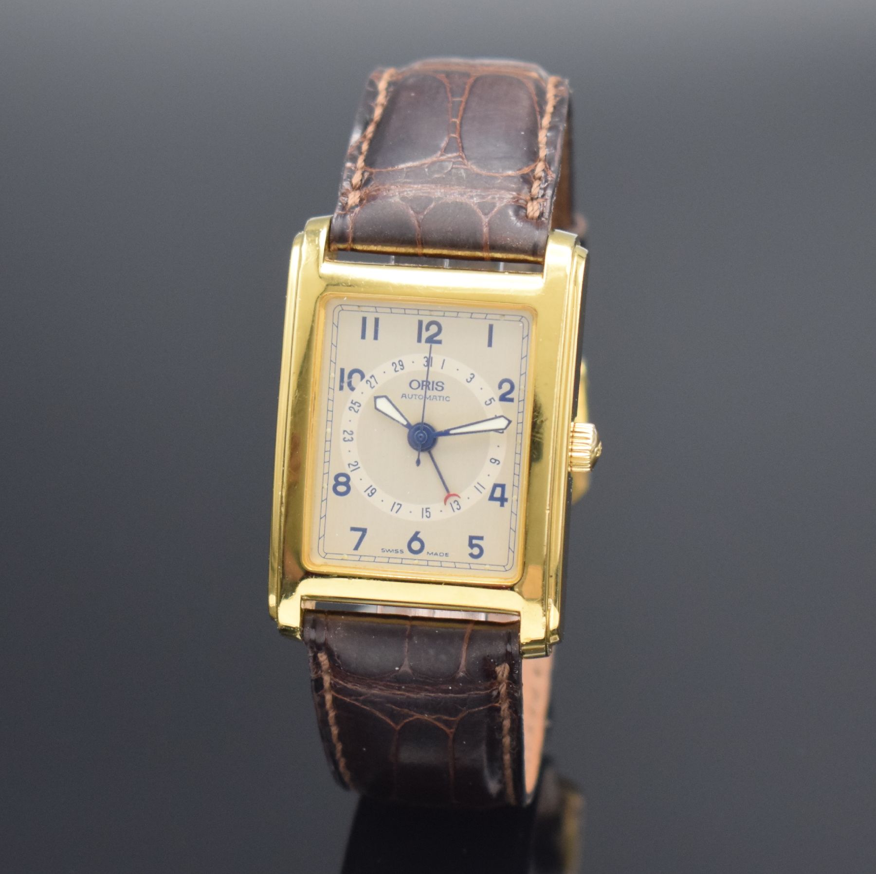 ORIS rechteckige vergoldete Armbanduhr mit Zeigerdatum in - Image 3 of 6