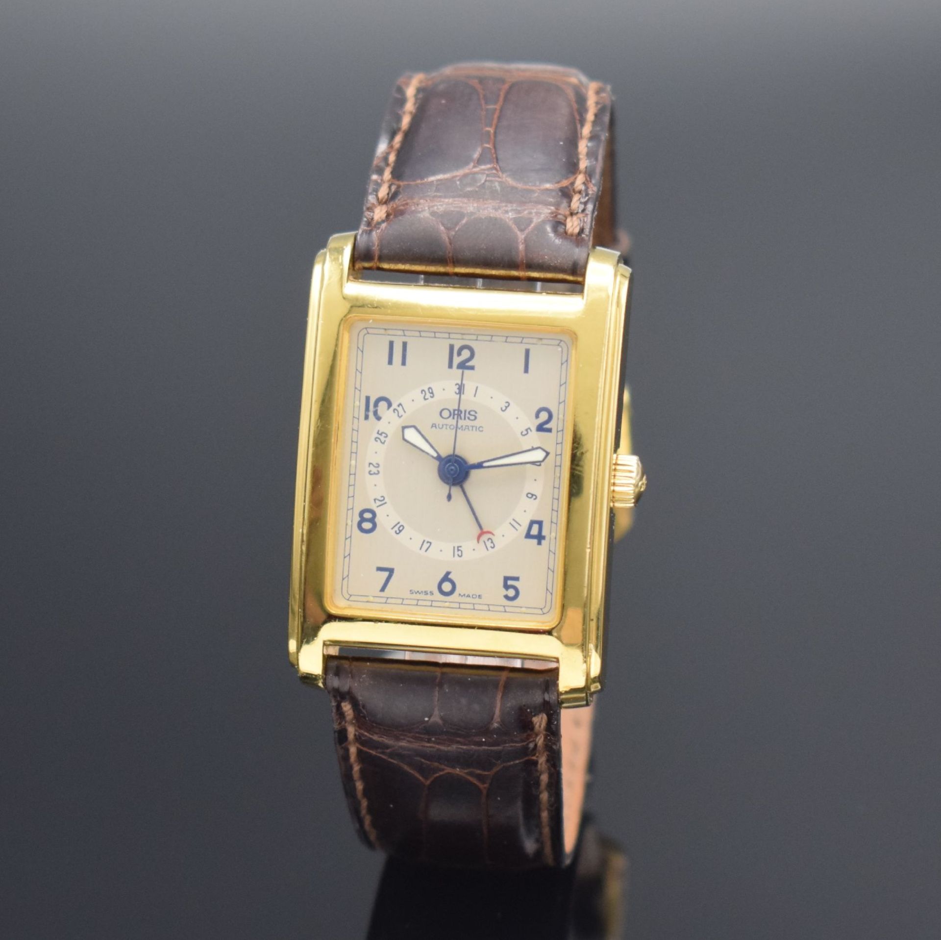 ORIS rechteckige vergoldete Armbanduhr mit Zeigerdatum in - Bild 3 aus 6