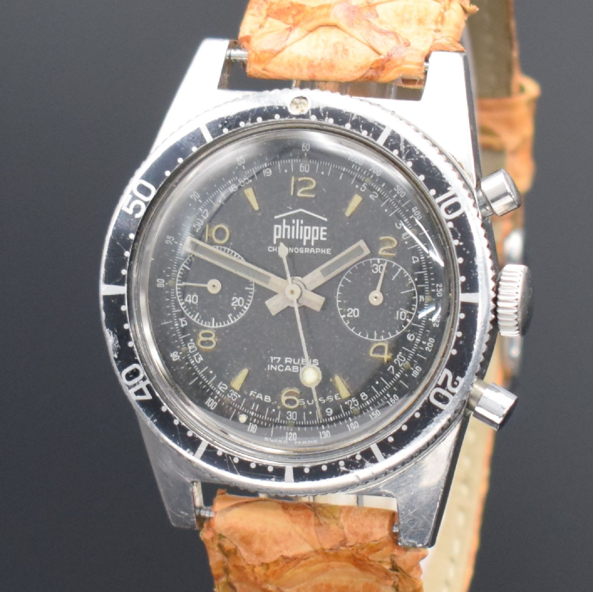 PHILIPPE Herrenarmbanduhr mit Chronograph,  Schweiz um - Bild 2 aus 5