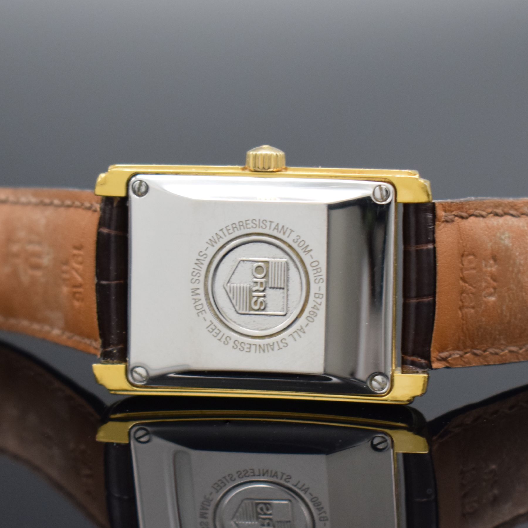 ORIS rechteckige vergoldete Armbanduhr mit Zeigerdatum in - Image 6 of 6