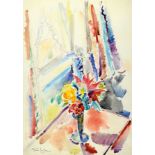 Alfredo Beltrame, 1901-1996, Blumen am Fenster, Aquarell