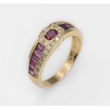 14 kt Gold Ring mit Rubinen und Brillanten, GG 585/000,