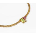 8 kt Gold Collier mit Farbsteinen und Brillant, GG