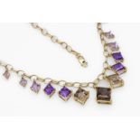 9 kt Gold Collier mit Amethysten und Rauchquarz, GG