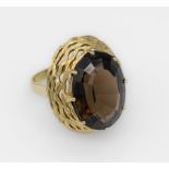 14 kt Gold Ring mit Rauchquarz, GG 585/000, mittig