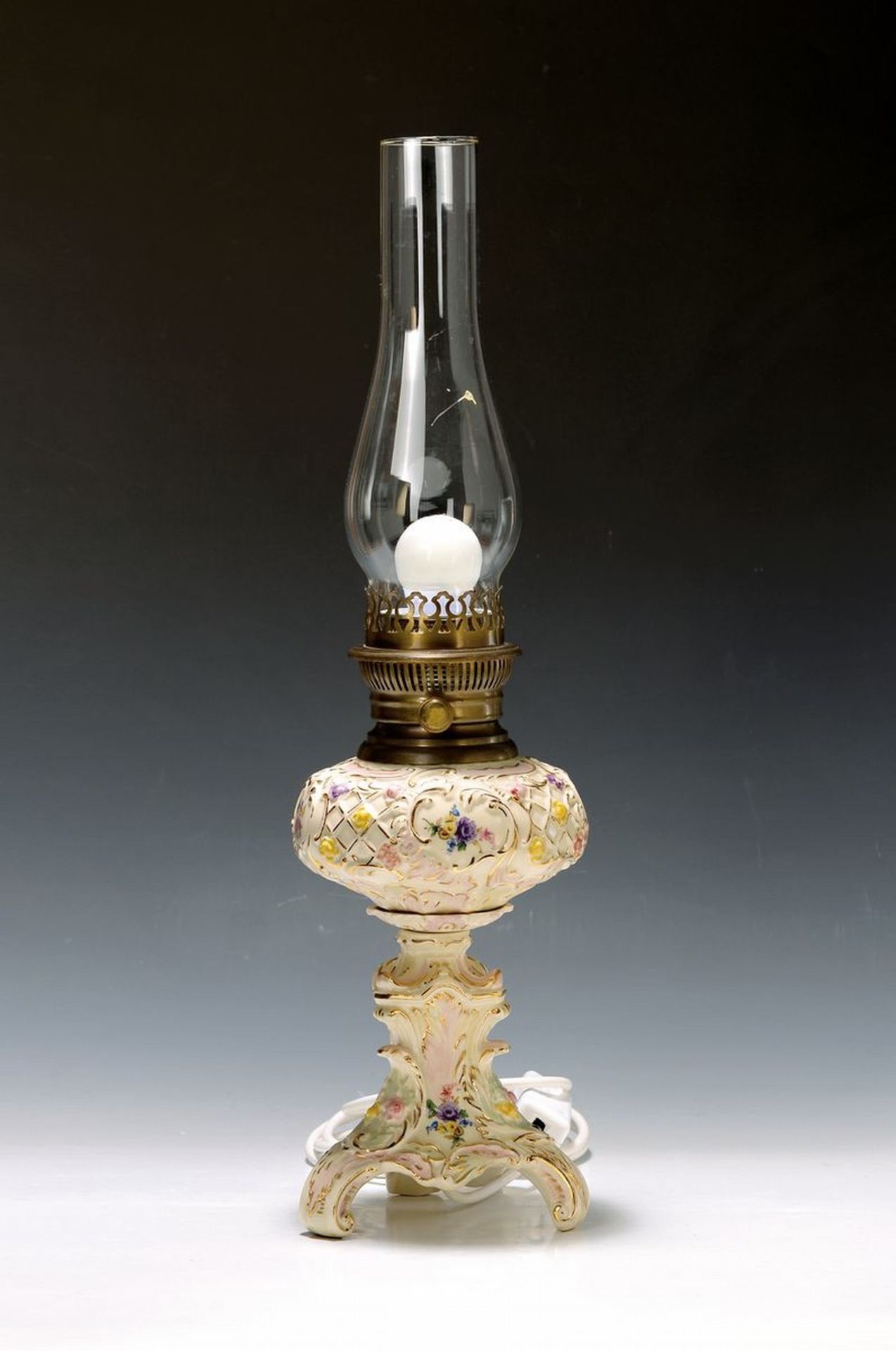 Tischlampe, deutsch, um 1900,  Porzellan, reich