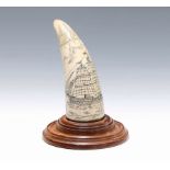 Scrimshaw nach altem Vorbild, USA, Walzahn beschnitzt,