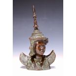 Bronzebüste eines Tempelwächters, Thailand, 2.H.20.Jh.,