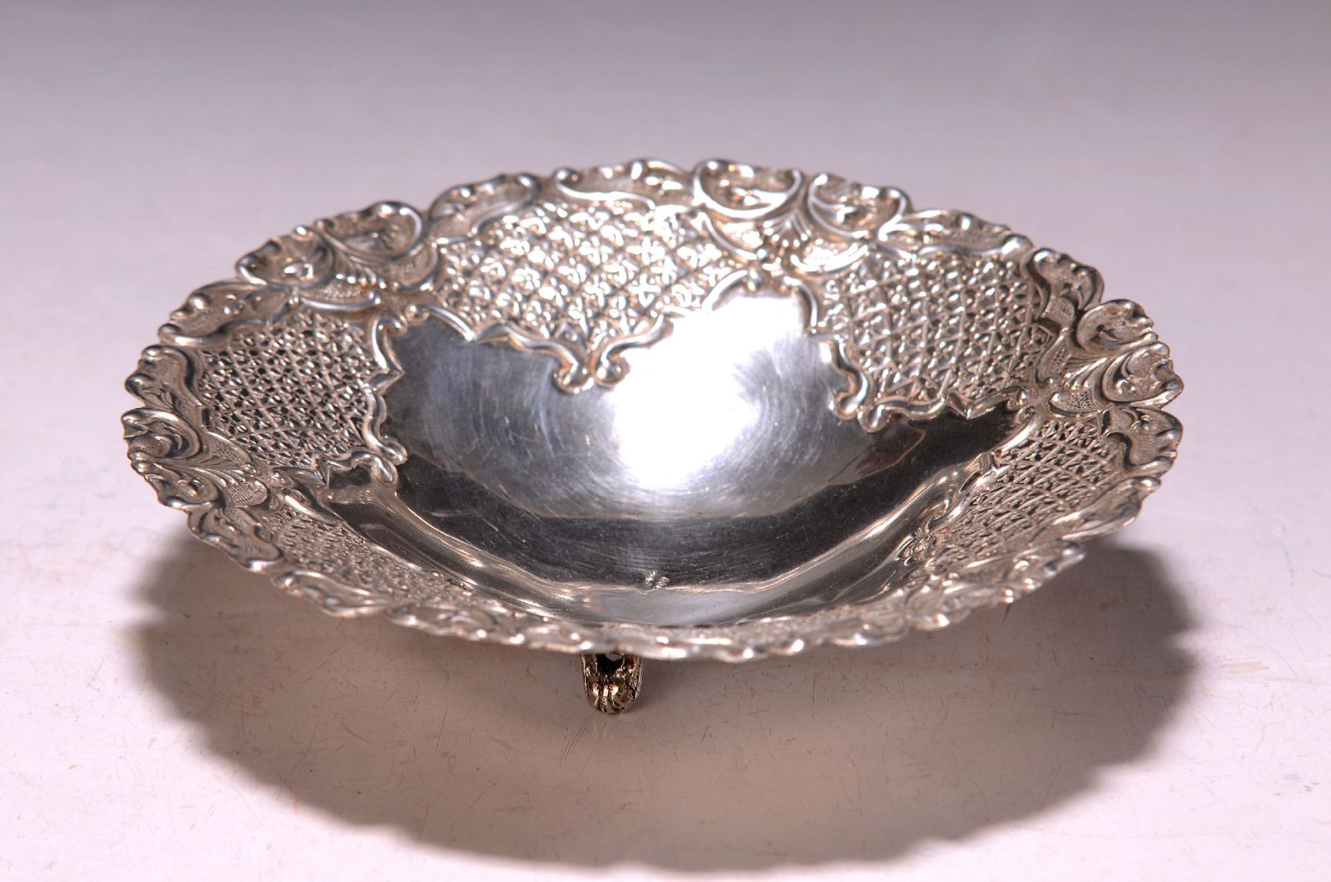 Fußschale aus Silber, Barockstil,  900er Silber, drei