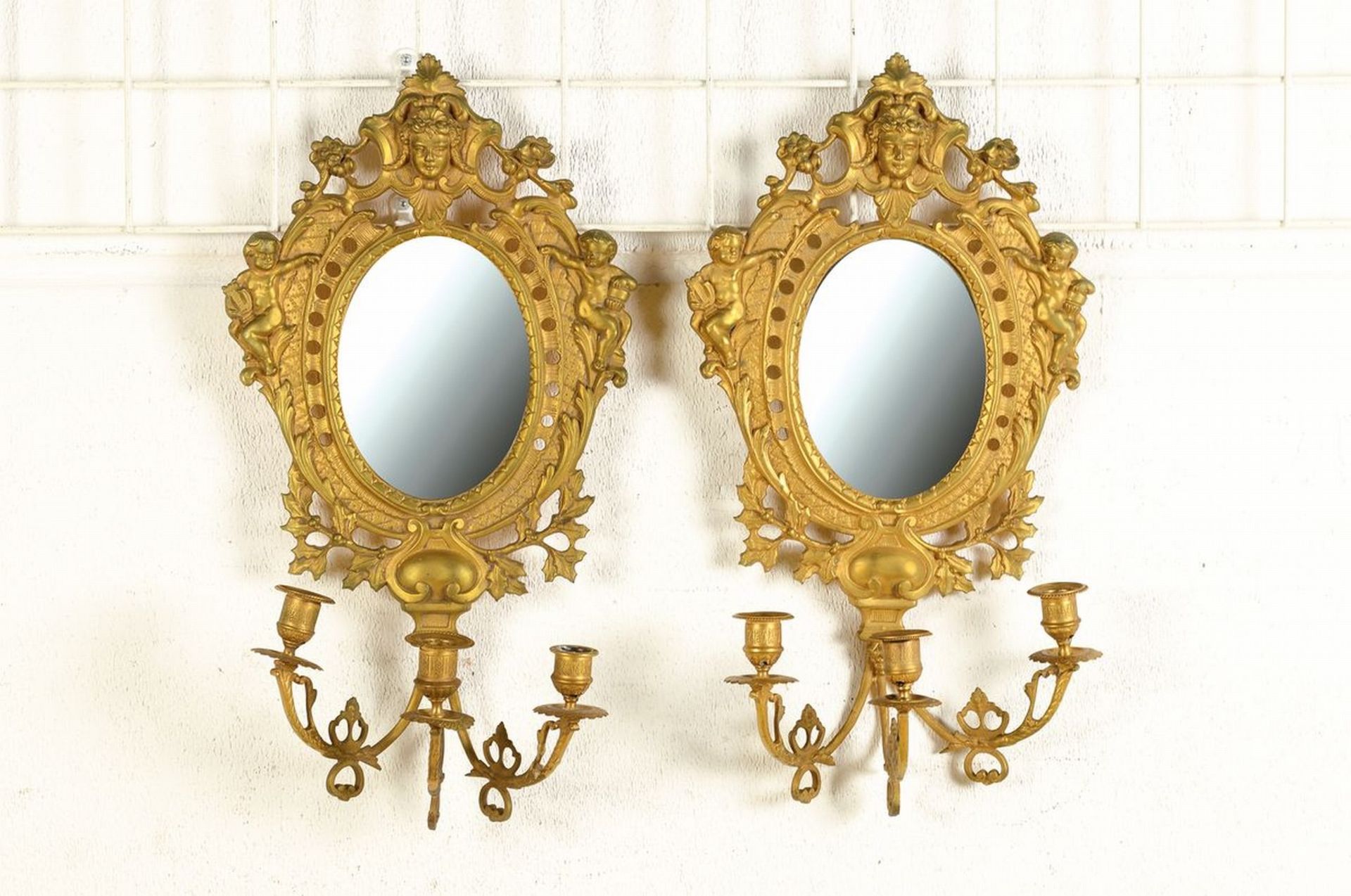 Zwei Spiegelleuchter, Frankreich, um 1890,  Messing, mit