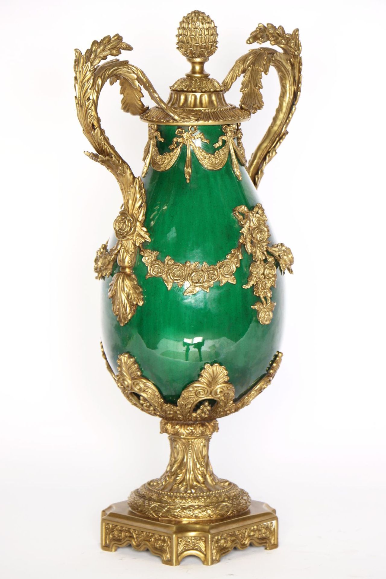 Ormolu Prunkvase, um 1970/80,  Porzellan mit grüner - Bild 3 aus 3