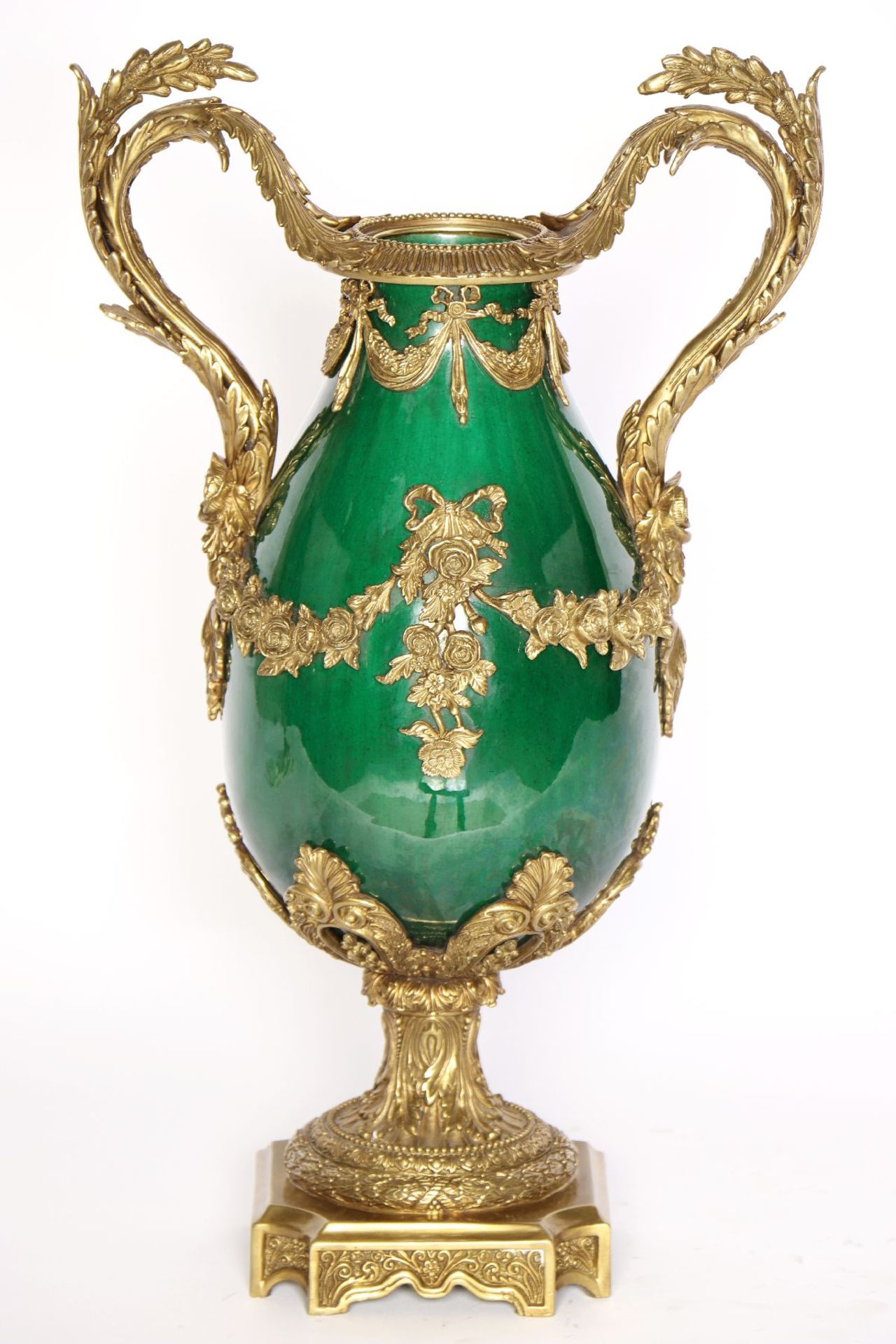 Ormolu Prunkvase, um 1970/80,  Porzellan mit grüner - Bild 2 aus 3