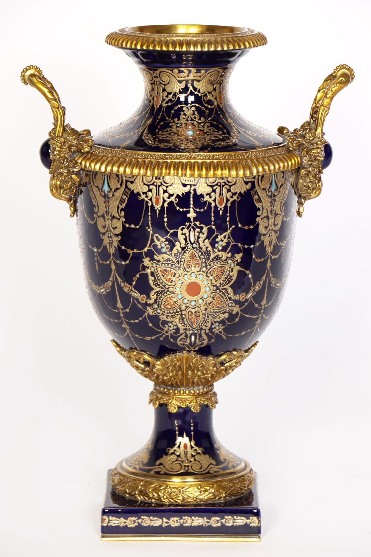 Ormolu Deckelvase, um 1970/80,  Porzellan mit dunkelblauer - Bild 2 aus 2