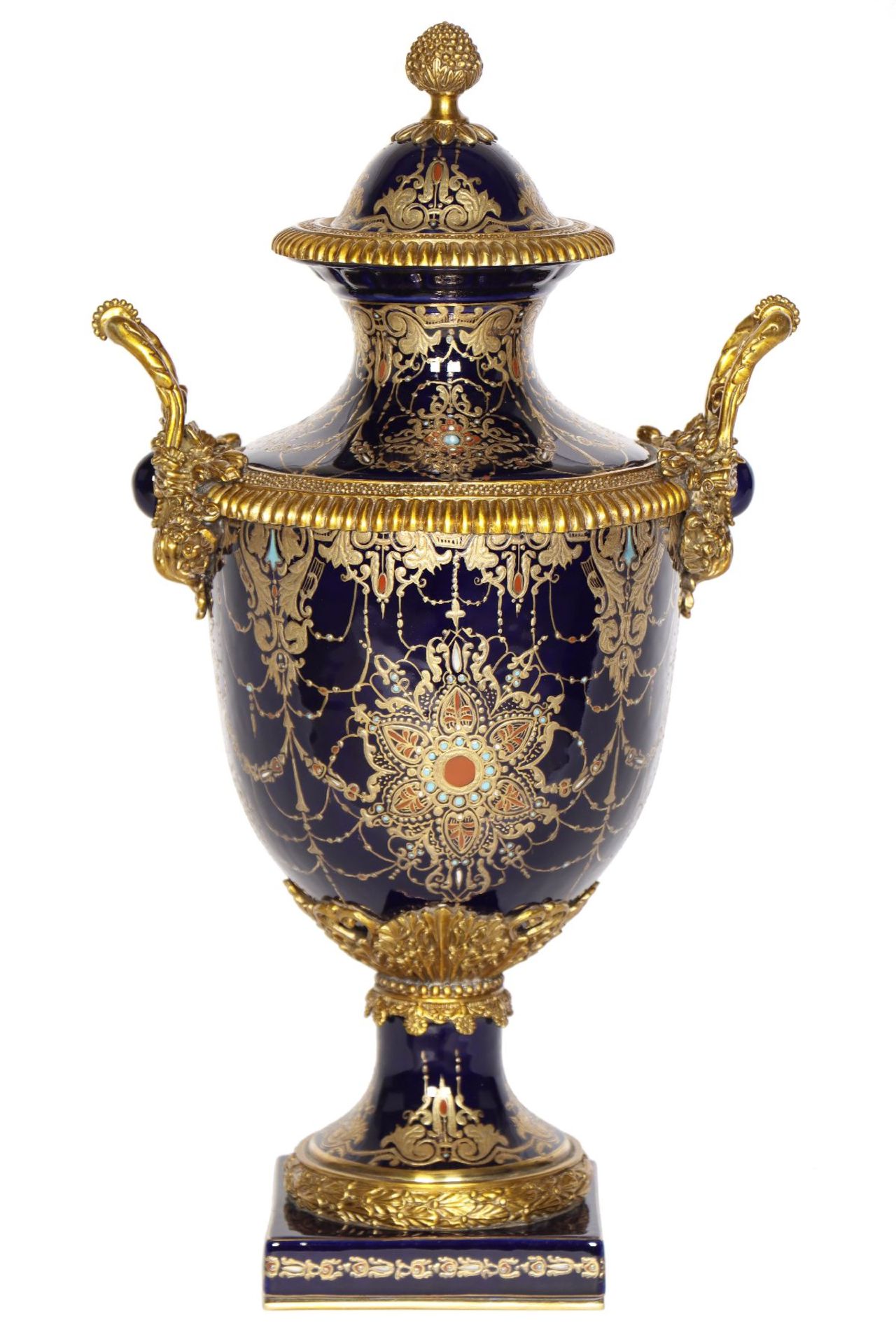 Ormolu Deckelvase, um 1970/80,  Porzellan mit dunkelblauer