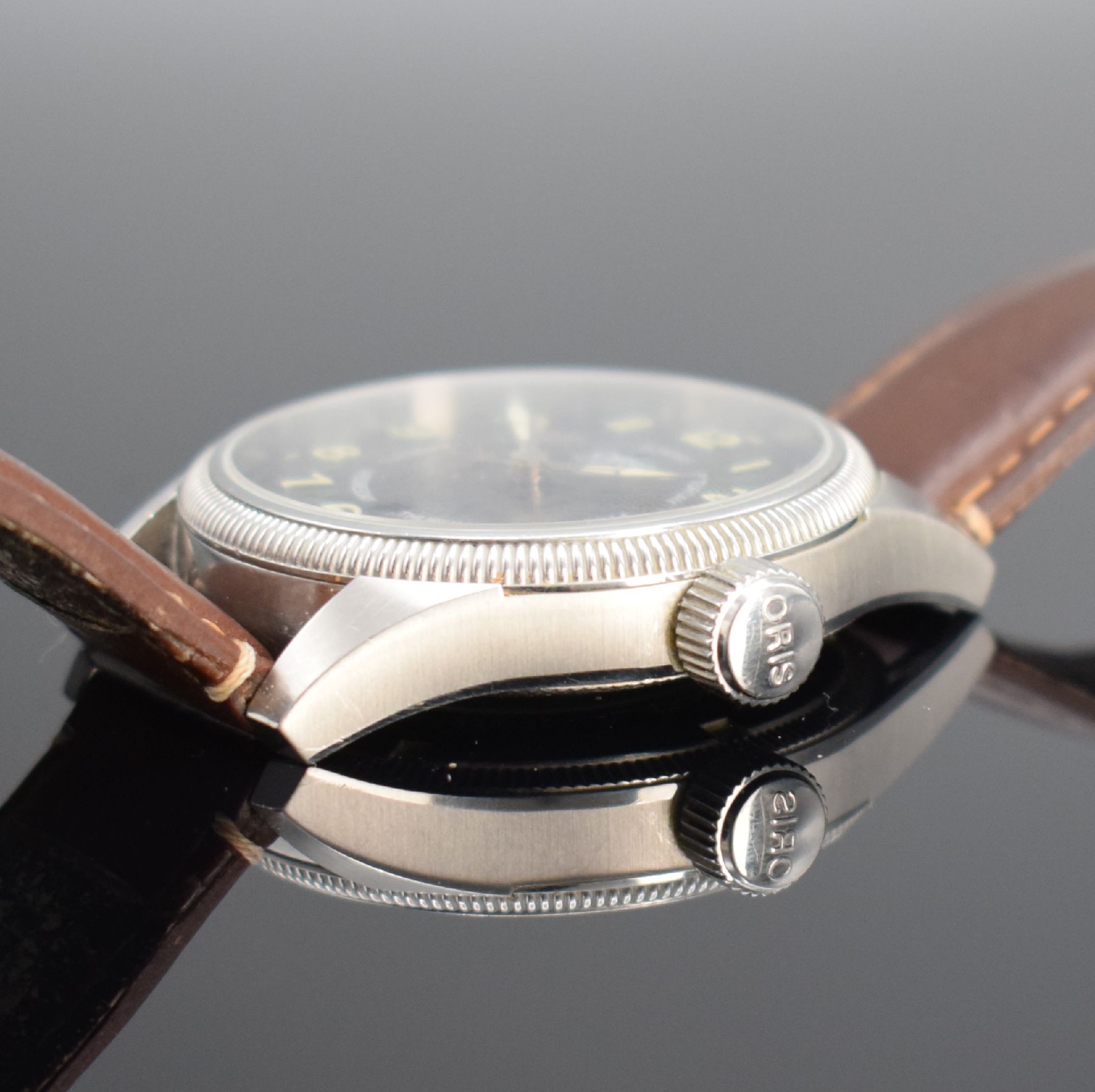 ORIS große Armbanduhr mit Tag/Datum in Stahl, Schweiz um - Image 4 of 8