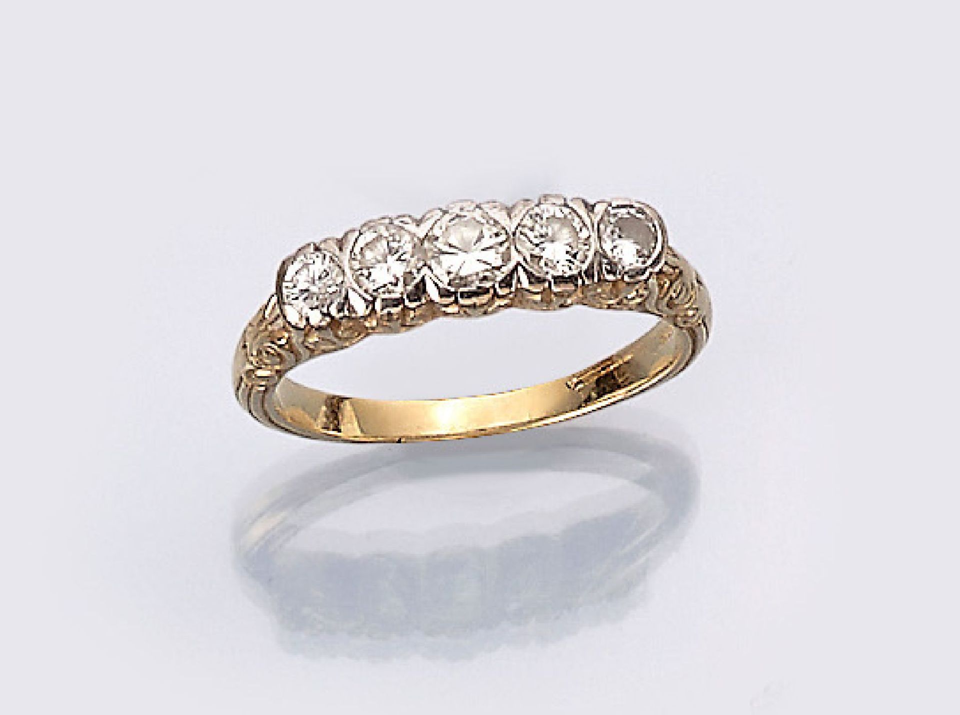 14 kt Gold Brillant-Ring, GG/WG 585/000, 1940er Jahre, 5