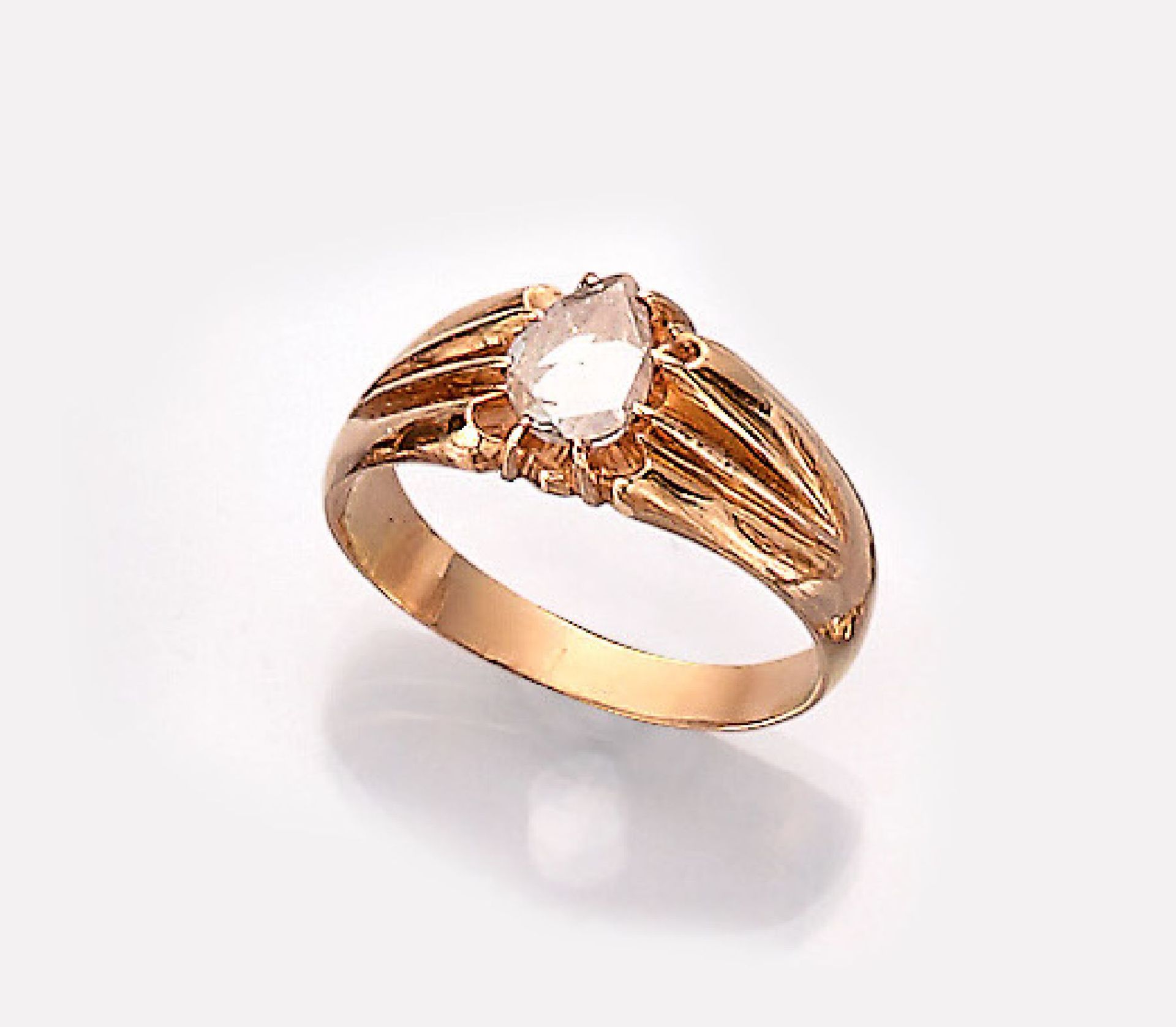 14 kt Gold Diamant-Ring, GG 583/000, Russland um 1900,