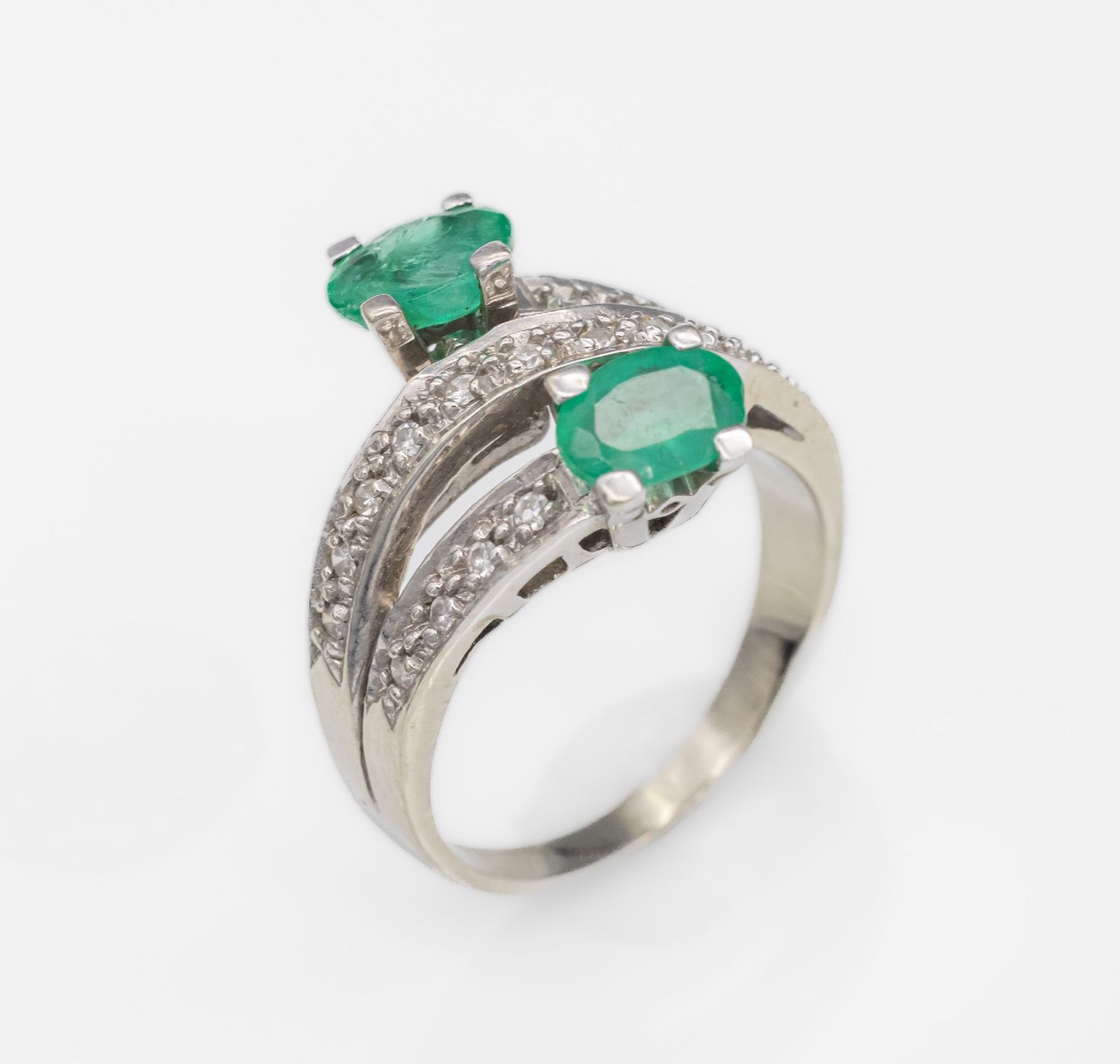 14 kt Gold Smaragd-Diamant-Ring, WG 585/000, gepr., 2