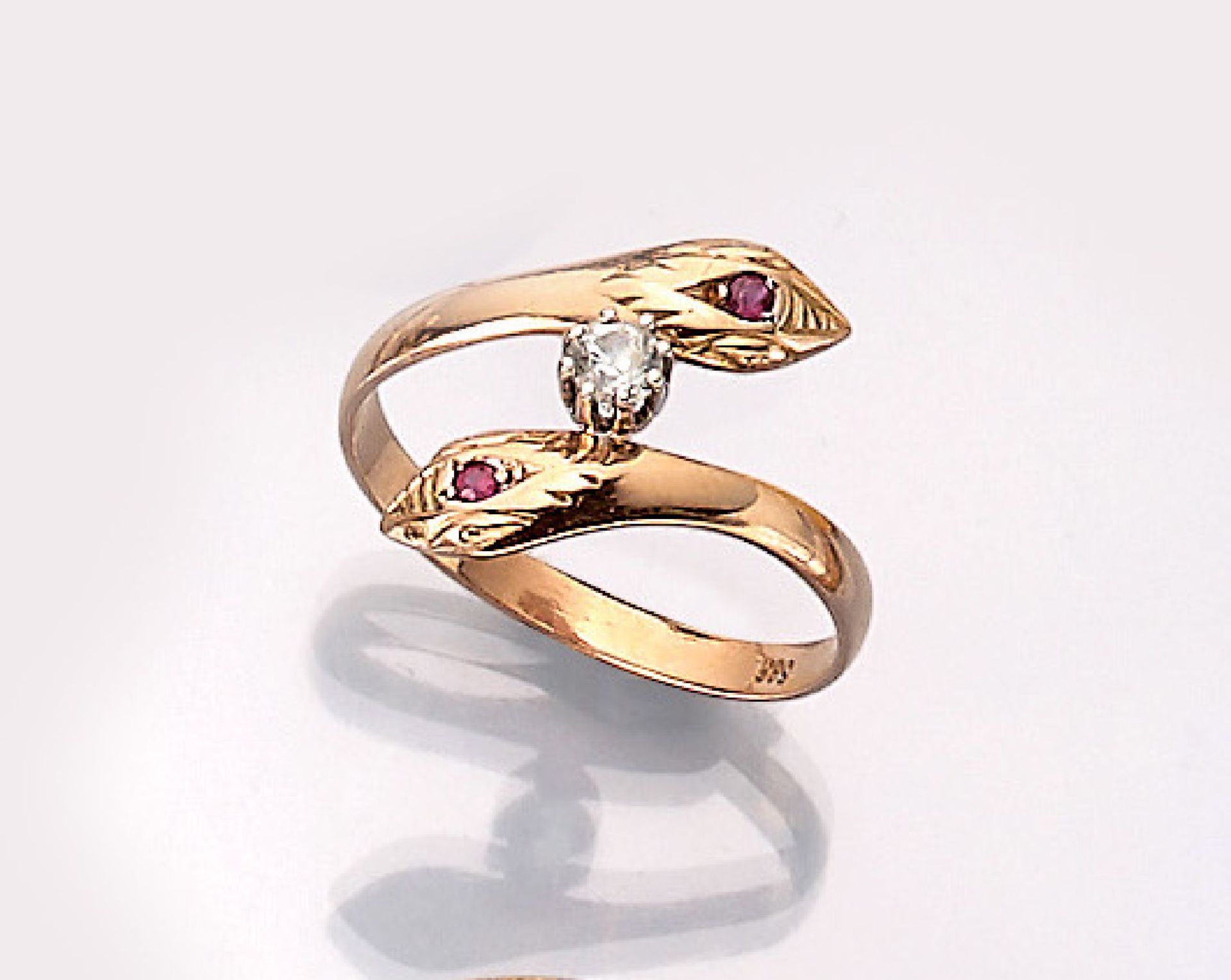 14 kt Gold Rubin-Schlangenring, um 1900, RG585/000,