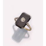 14 kt Gold Art-Deco Onyx-Diamant-Ring, GG 585/000, um