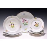 Runde Schale und 6 Teller, Meissen, um 1900, runde Schale