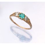 18 kt Gold Smaragd-Diamant-Ring, um 1900/10, GG 750/000,