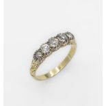 14 kt Gold Diamant-Ring, deutsch um 1880/90, GG/WG