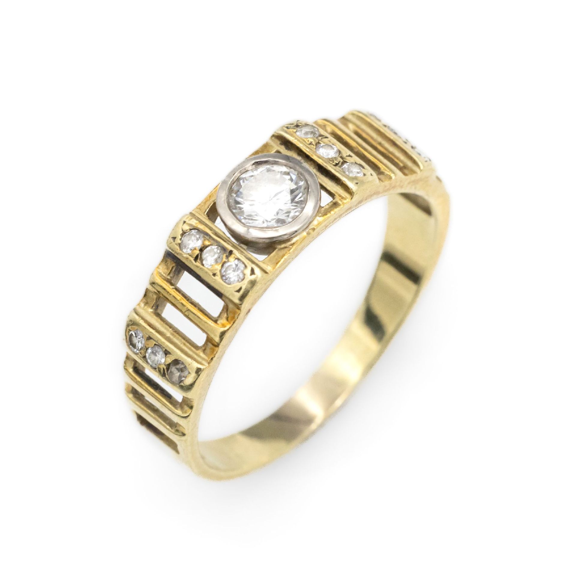 14 kt Gold Brillant-Ring, GG/WG 585/000, in WG gefasster