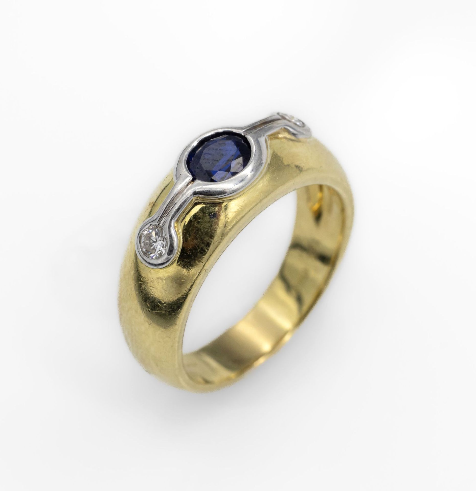 18 kt Gold Saphir-Diamant-Ring, GG/WG 750/000, Bandring