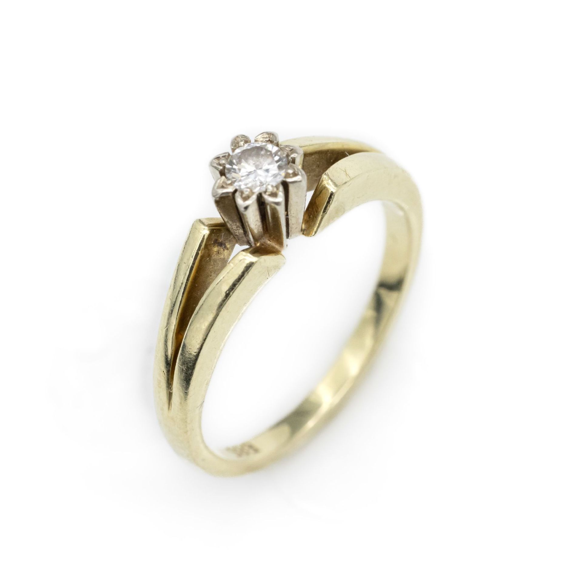 14 kt Gold Brillant-Ring, GG 585/000, Brillant ca. 0.15