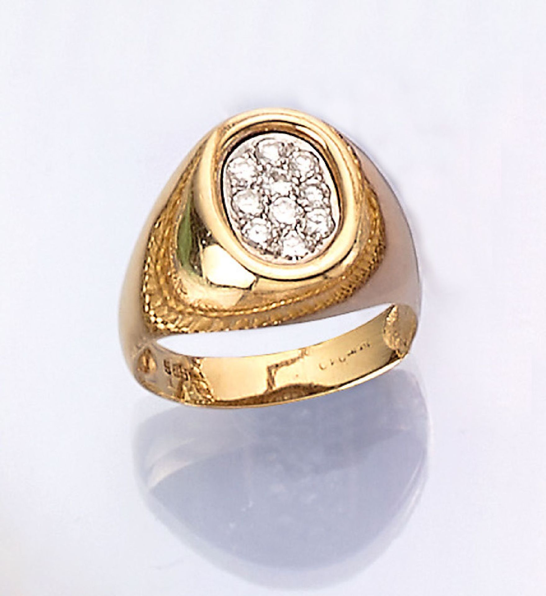 14 kt Gold Brillant-Ring,   GG/WG 585/000, 10Brillanten in