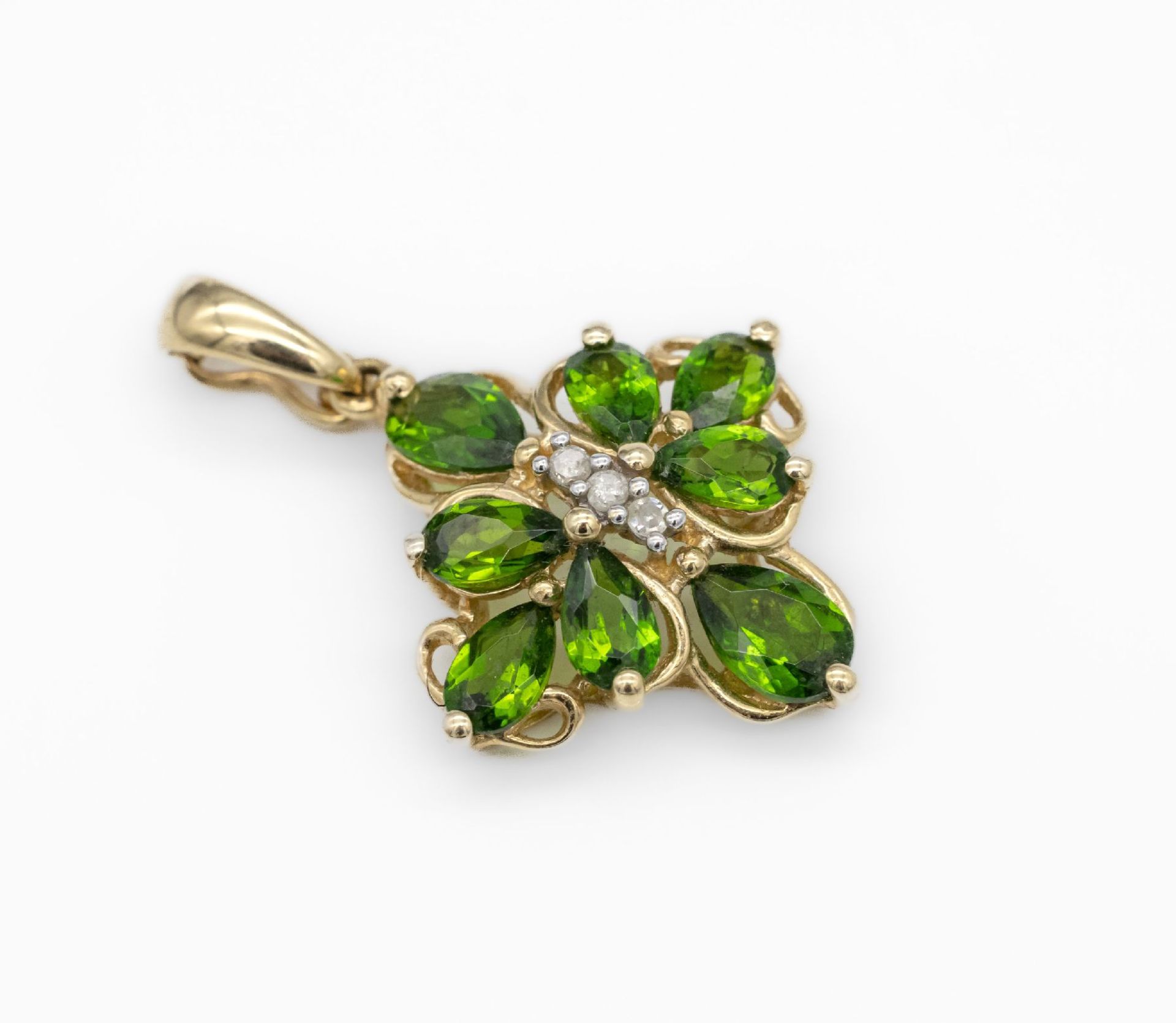 14 kt Gold Peridot-Diamant-Clipanhänger,   GG585/000,