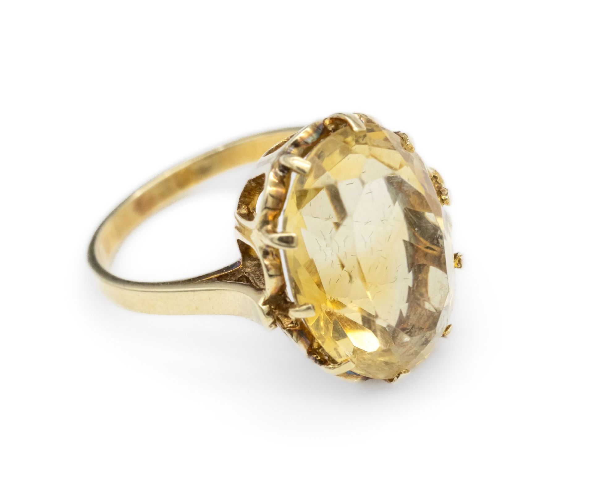 14 kt Gold Citrin-Ring,   GG 585/000, ovalfacett. gelber
