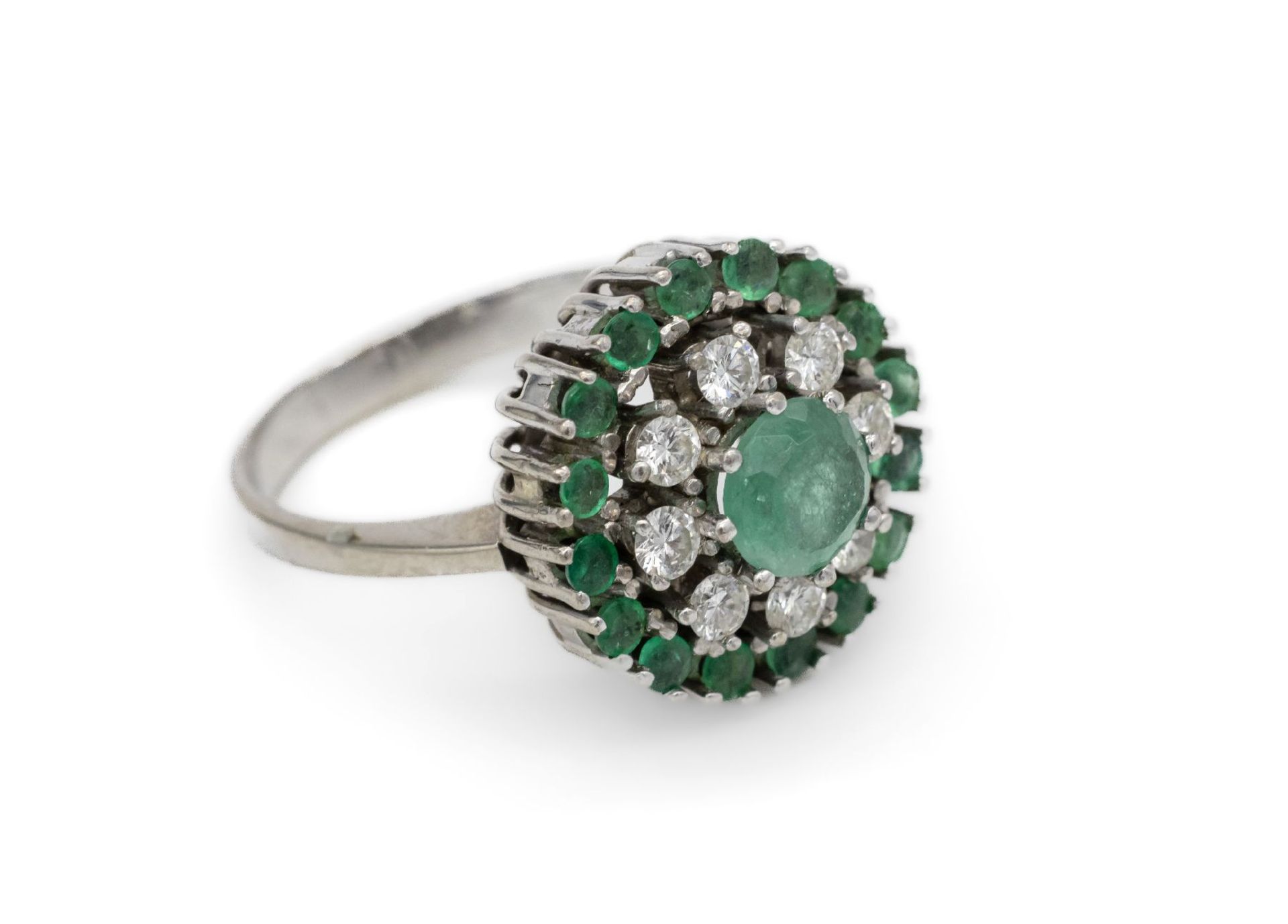 14 kt Gold Smaragd-Brillanten-Ring, WG 585 /000,
