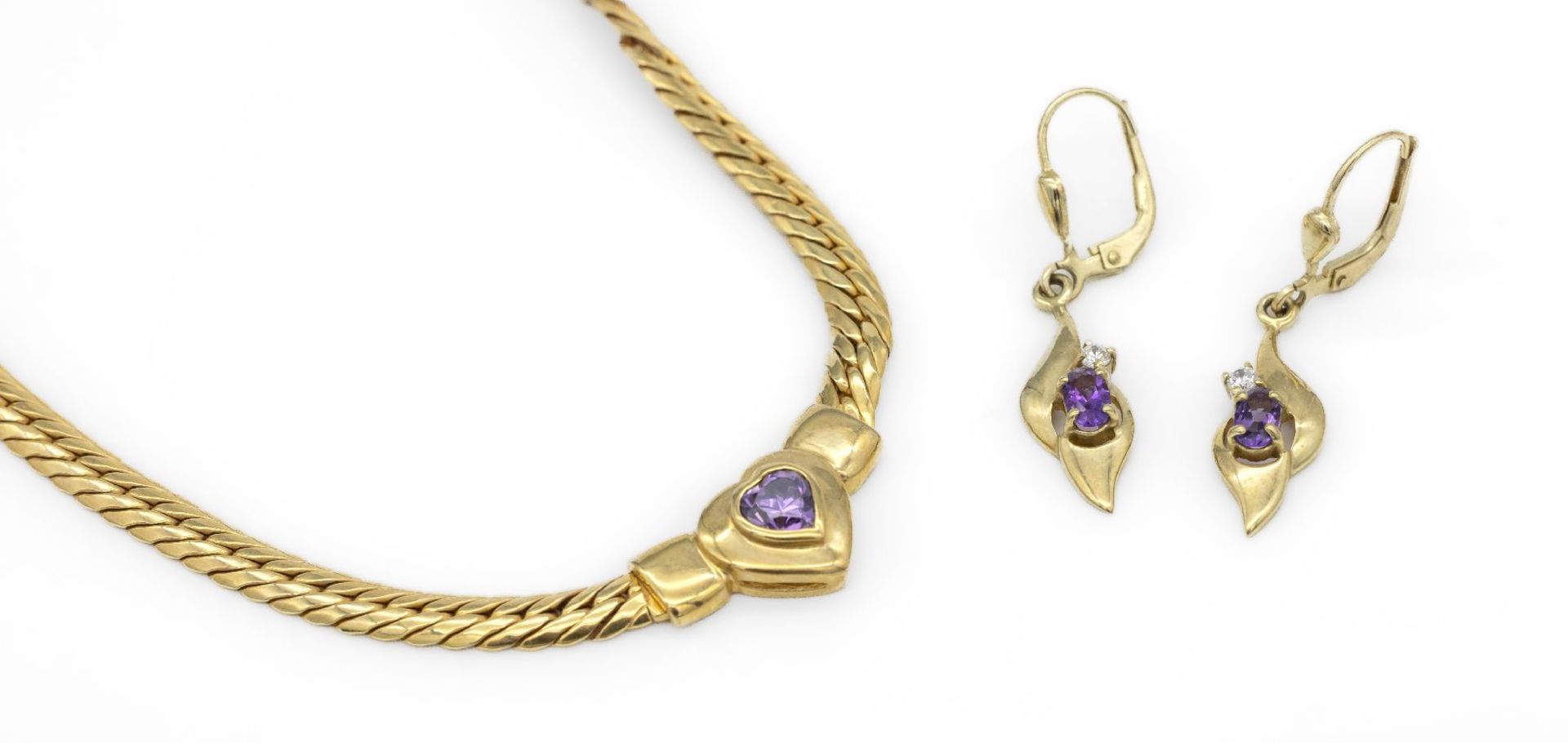 8 kt Gold Amethyst-Schmuckset, GG 333/000, best. aus: