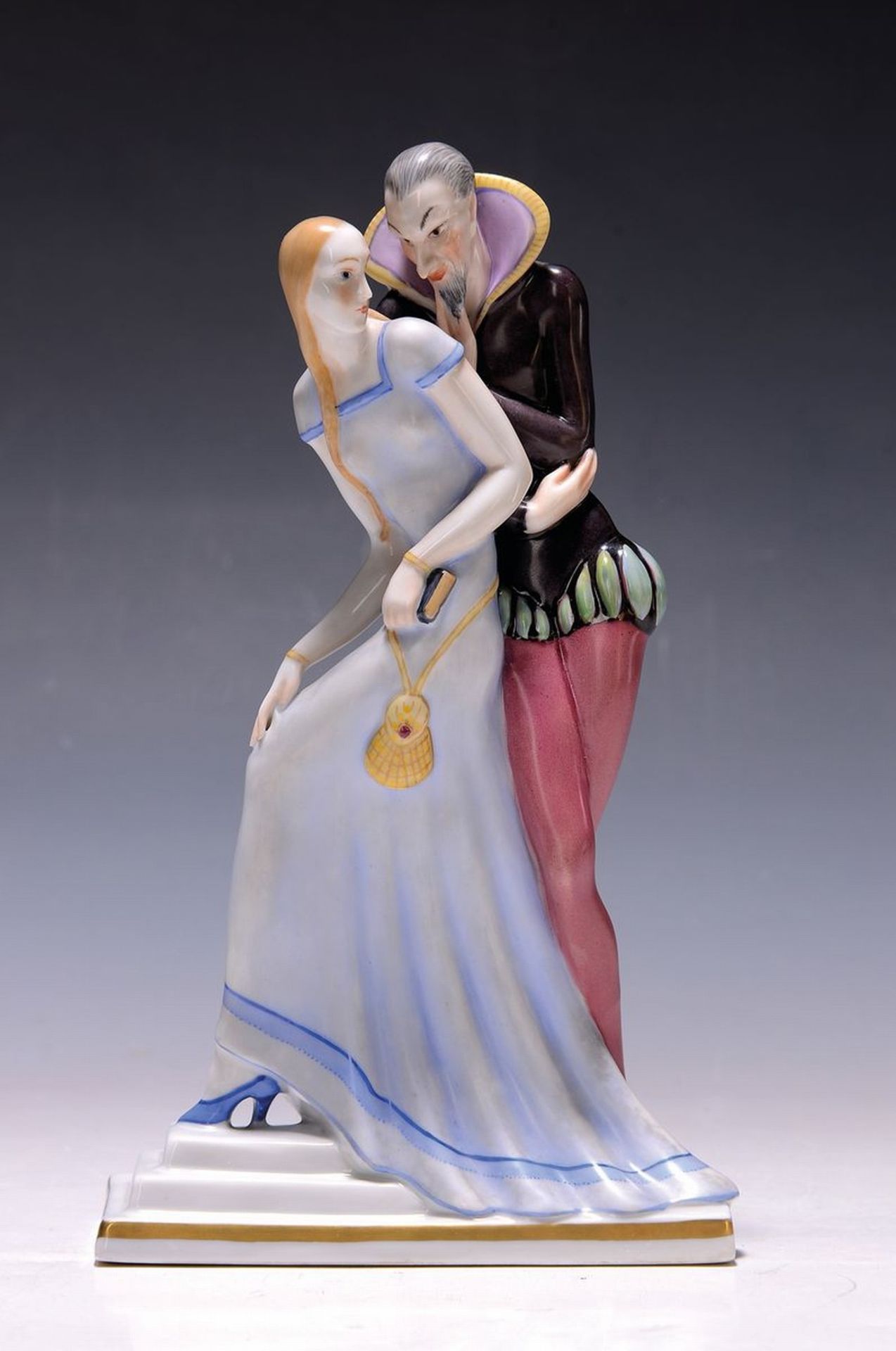 Porzellangruppe Art-Deco 'Junge Dame mit Mephisto',