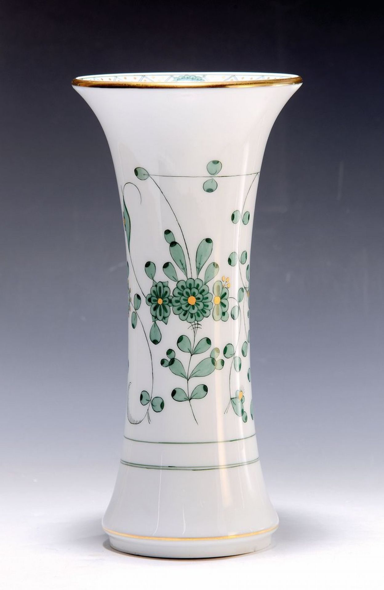 Stangenvase, Meissen, 2.H.20.Jh.,  Dekor Indisch Grün,