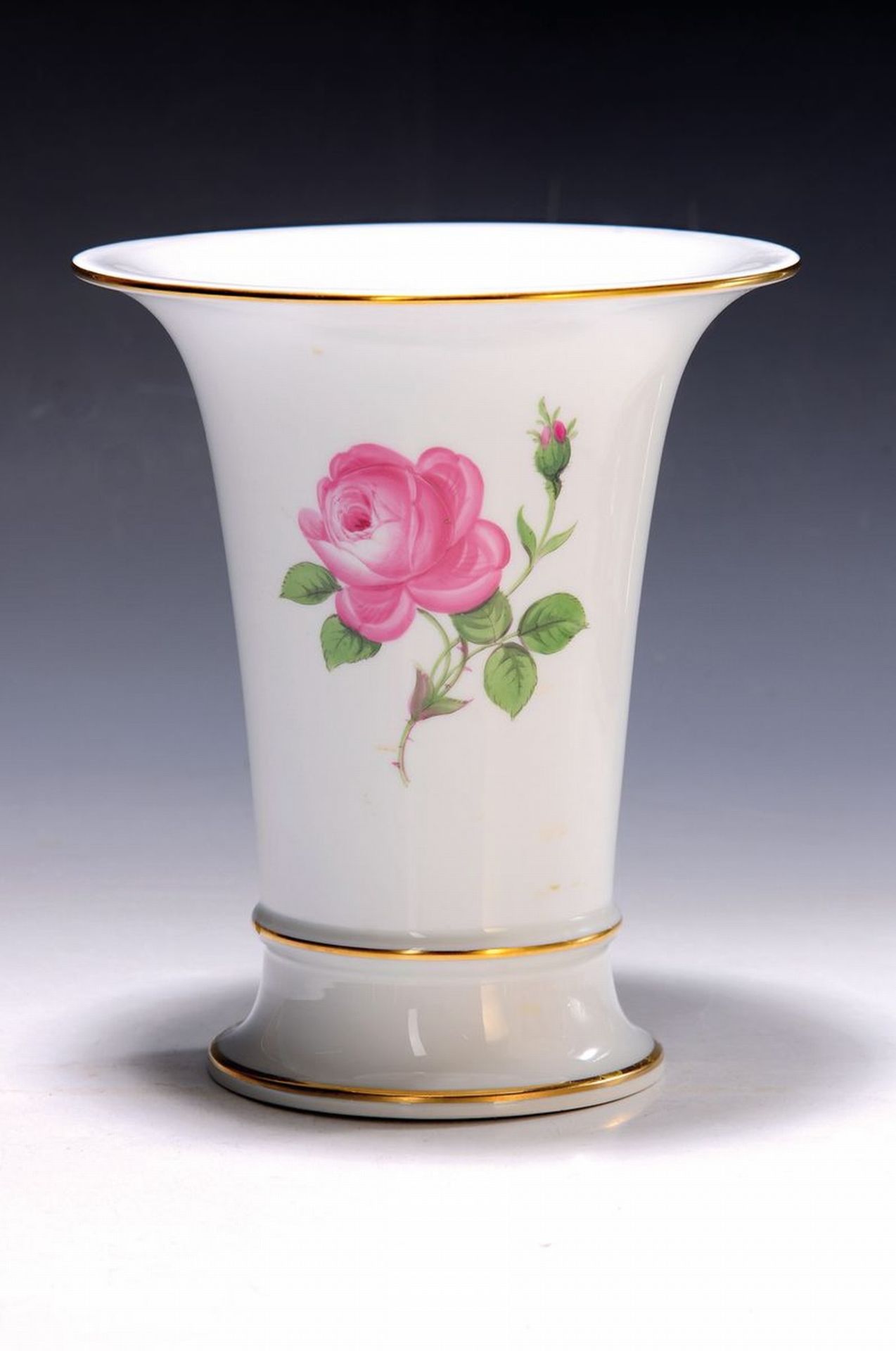 Vase, Meissen, 2.H.20.Jh.,  Dekor Rote Rose, Goldränder,