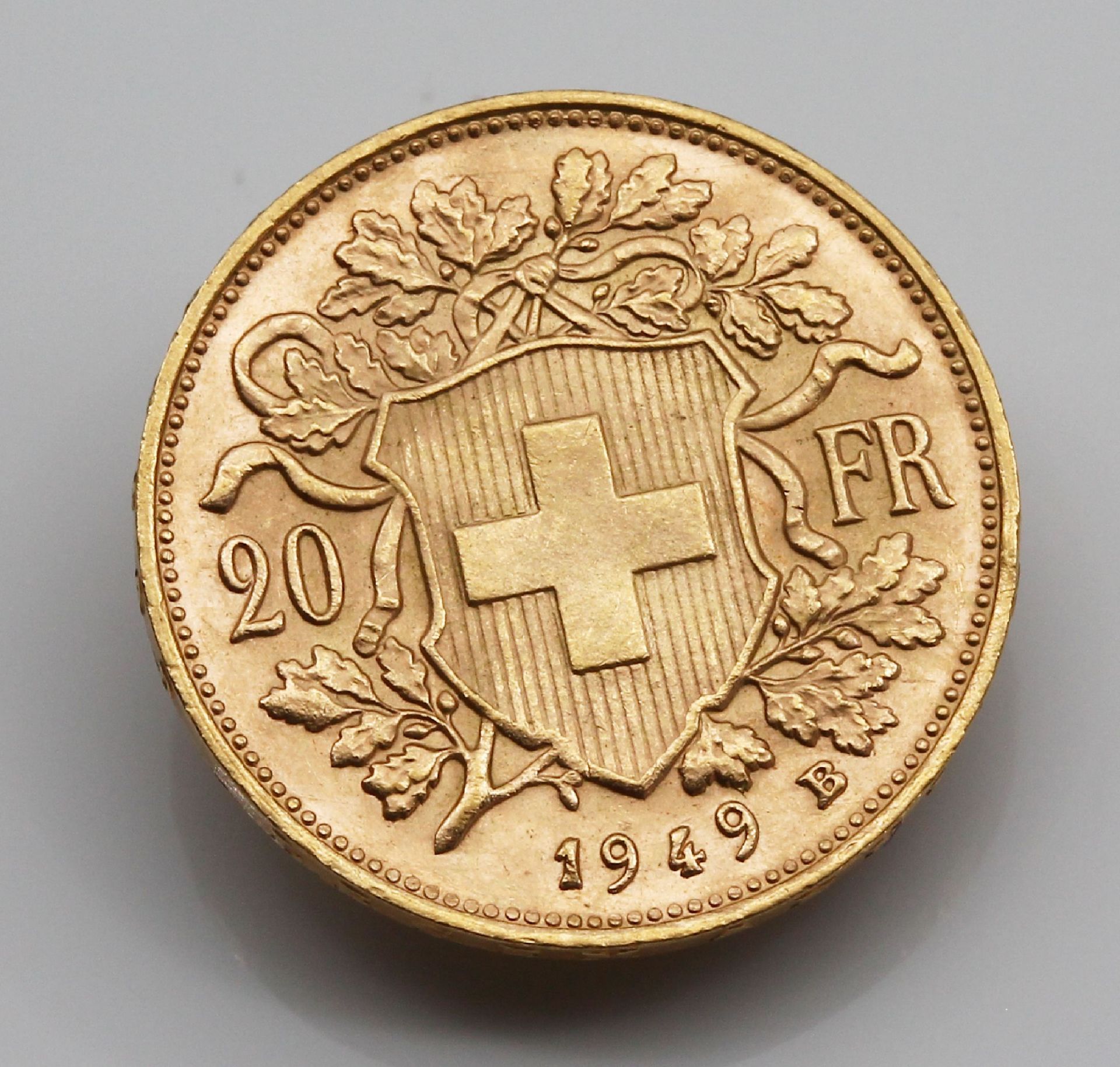 Goldmünze 20 Schweizer Franken 1949,   sogen. Vreneli, ca. - Bild 2 aus 2