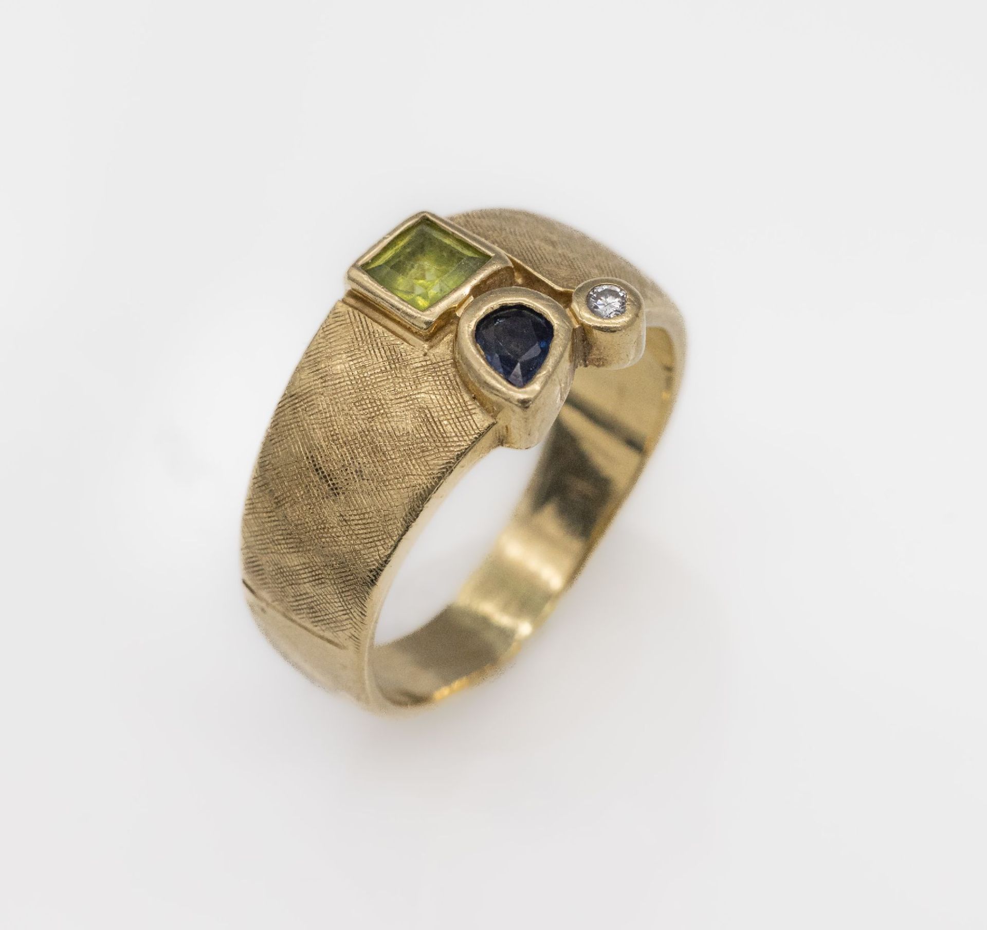 14 kt Gold Ring mit Farbsteinen und Diamant, GG 585/000, - Bild 2 aus 4